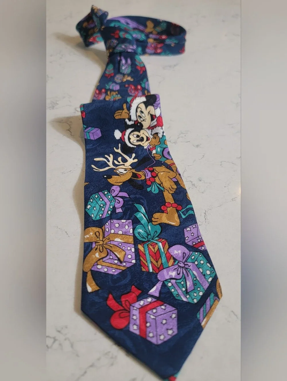 Disney Mickey Unlimited Christmas Necktie Mickey Minnie Pluto Adult Navy holiday